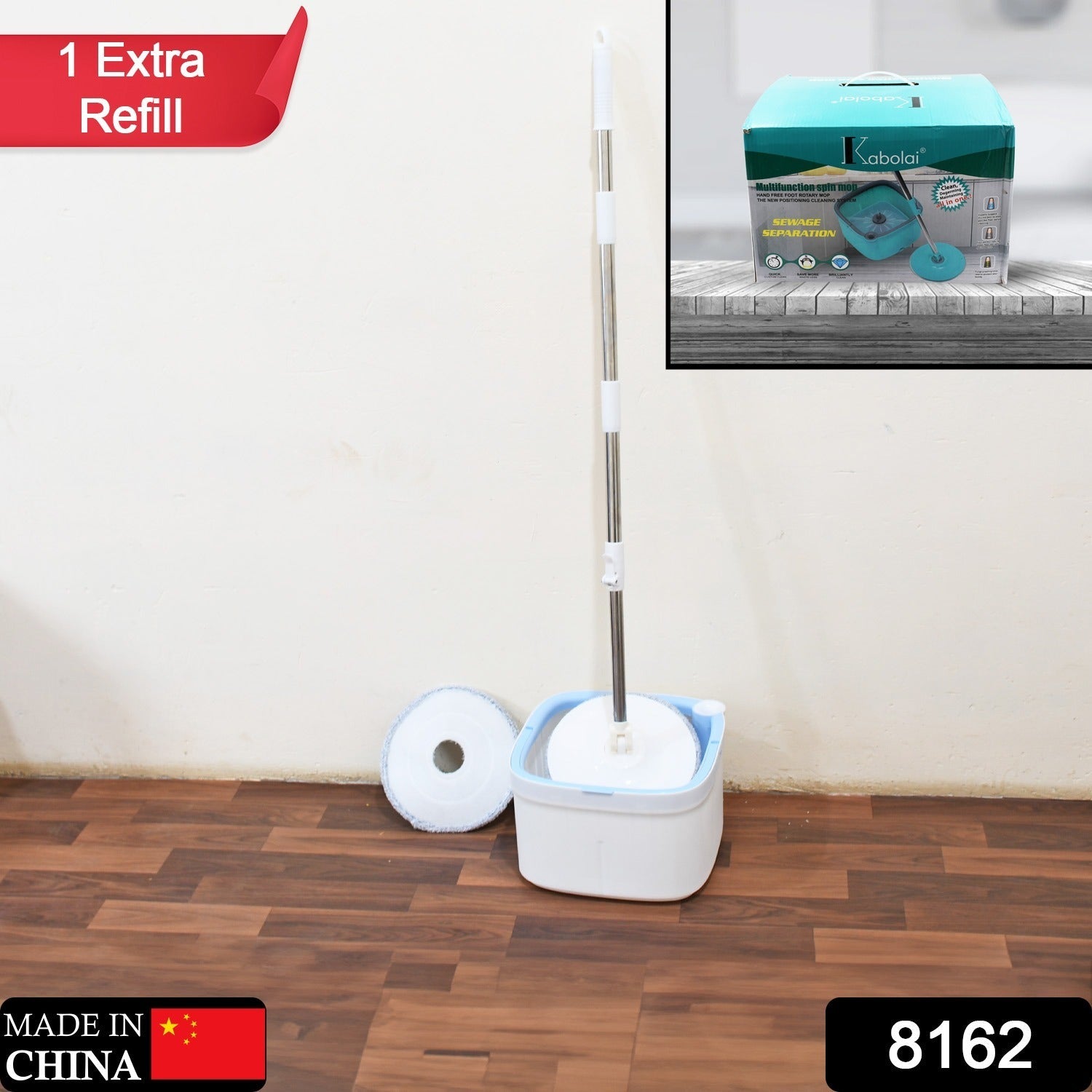 8162 Round Shape Mop Head with 1 Pad Extra Clean Water Spin Mop with Separate Water Bucket, Suitable for All Types of Flooring, Separates Dirty and Clean Water, Wet 8162 Round Shape Mop Head with 1 Pad Extra Clean Water Spin Mop with Separate Water Bucket, Suitable for All Types of Flooring, Separates Dirty and Clean Water, Wet